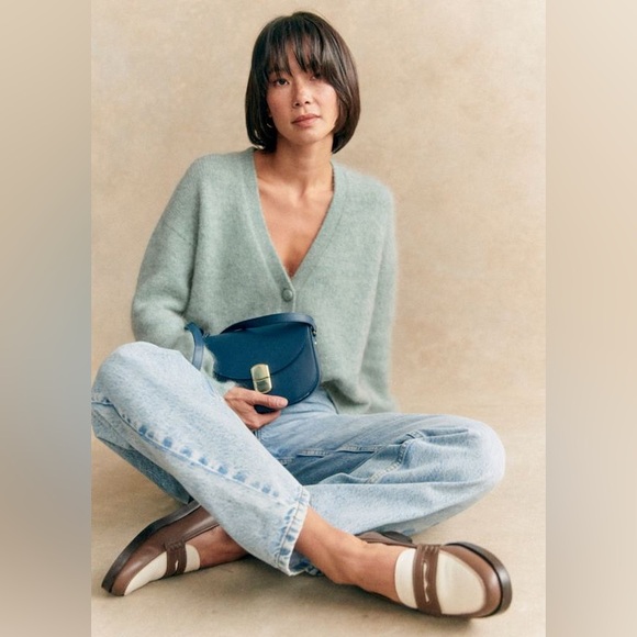 Sézane Mia Cardigan in Frosted Blue Kid Mohair | Size S - Picture 3 of 6